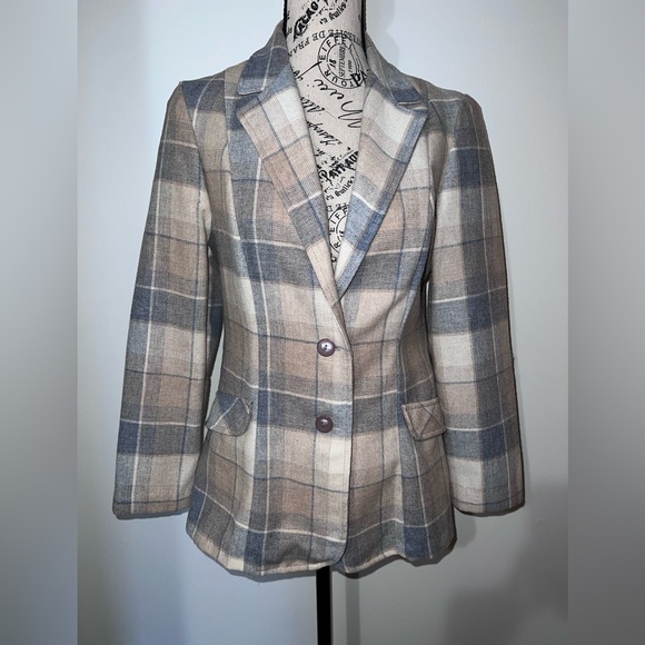 Jr Things Jackets & Blazers - VTG 70s Jr. Things Plaid Wool Blend Blazer ILGWU Made in USA Academic Boho